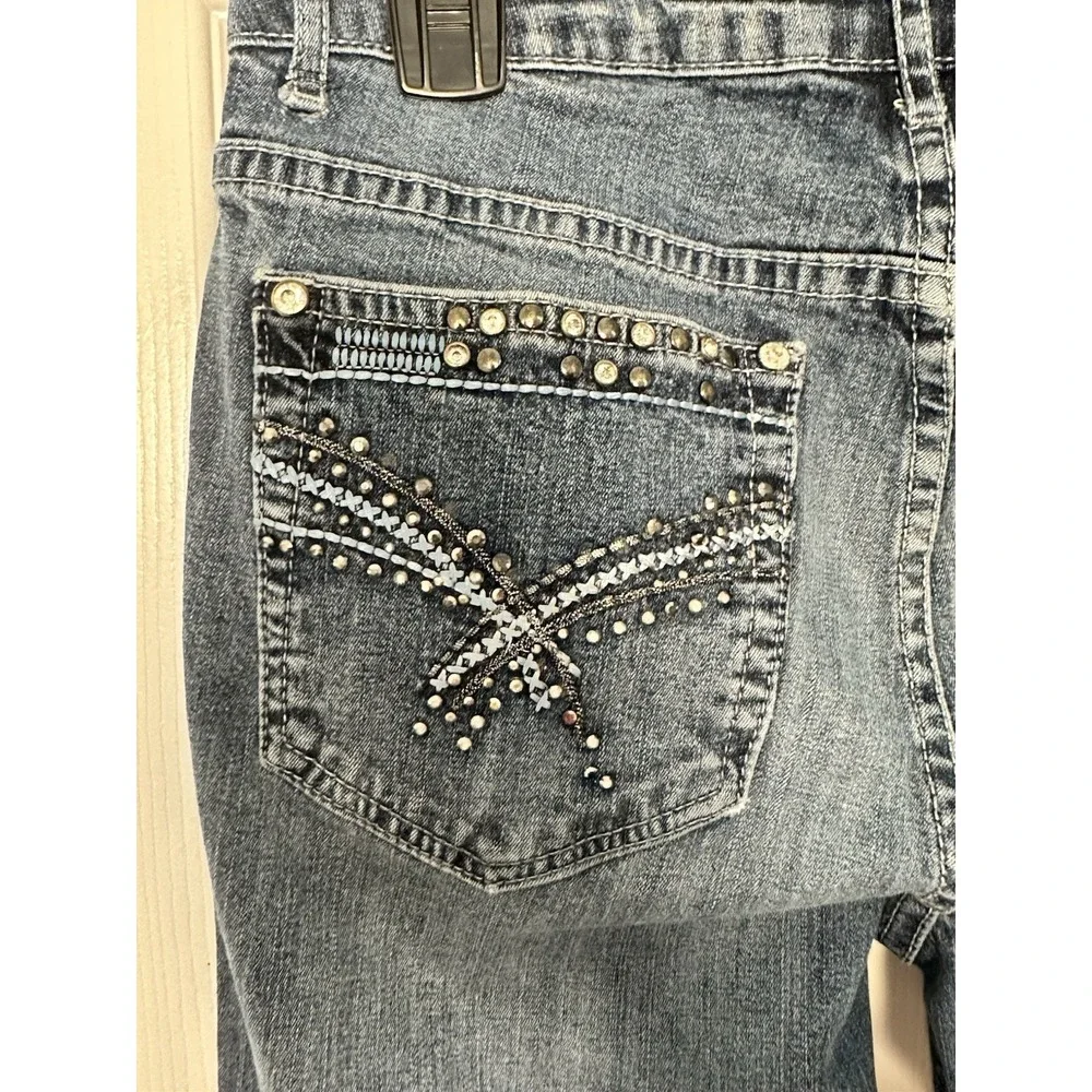 Tru Luxe Jeans Womens Denim Mid‎ Rise Stretch Embellished Pocket Blue Size 27/4